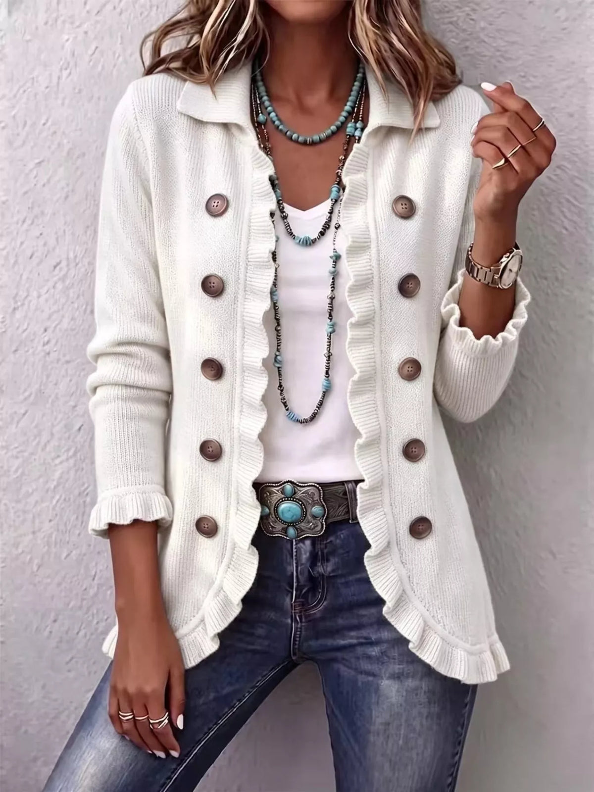 Virginia cardigan med volanger, vit