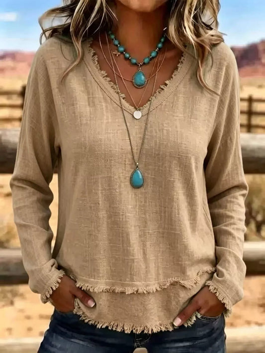 Elisabeth v-ringad topp, khaki