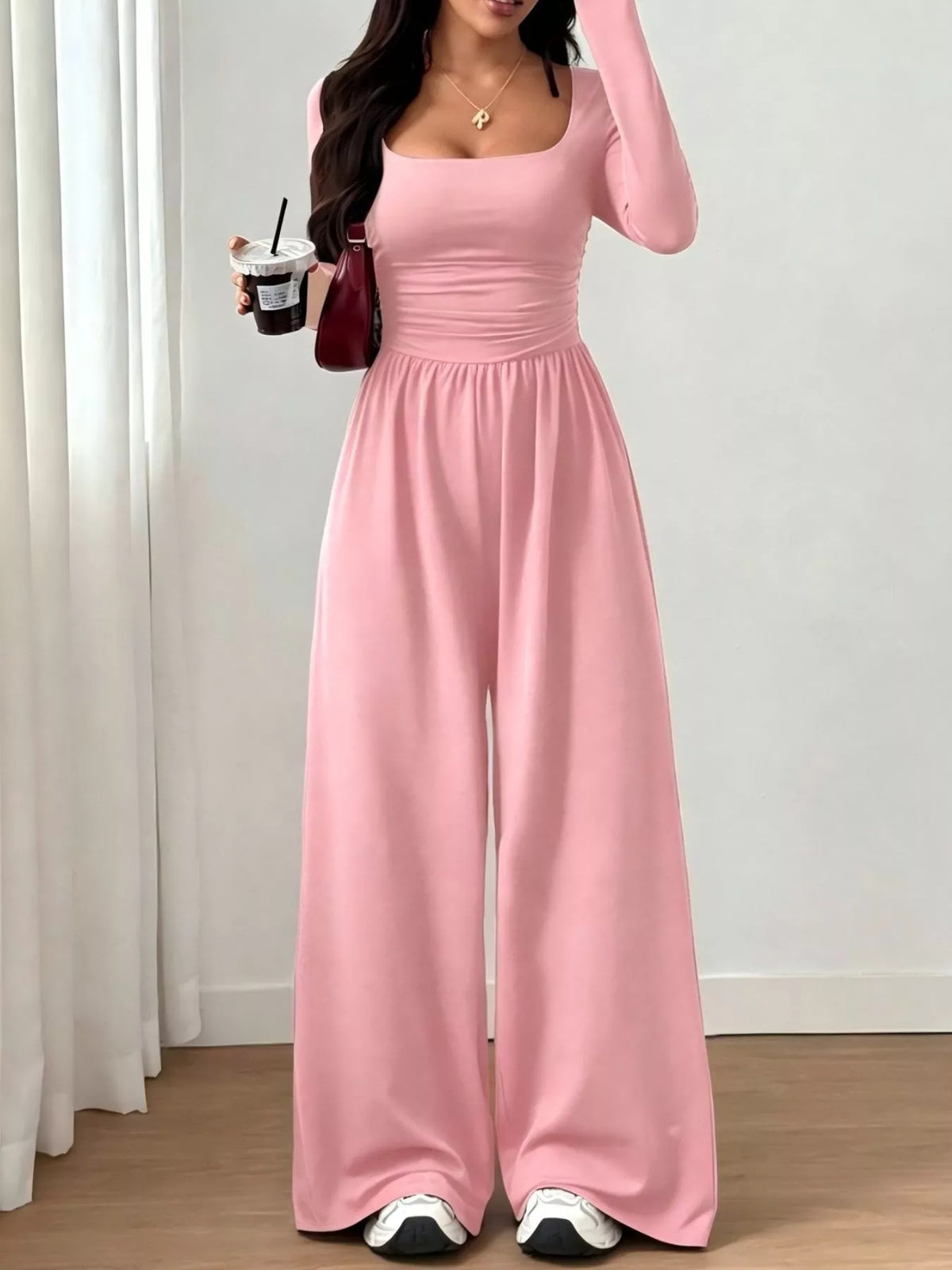 Jelena jumpsuit med fyrkantig ringning, rosa