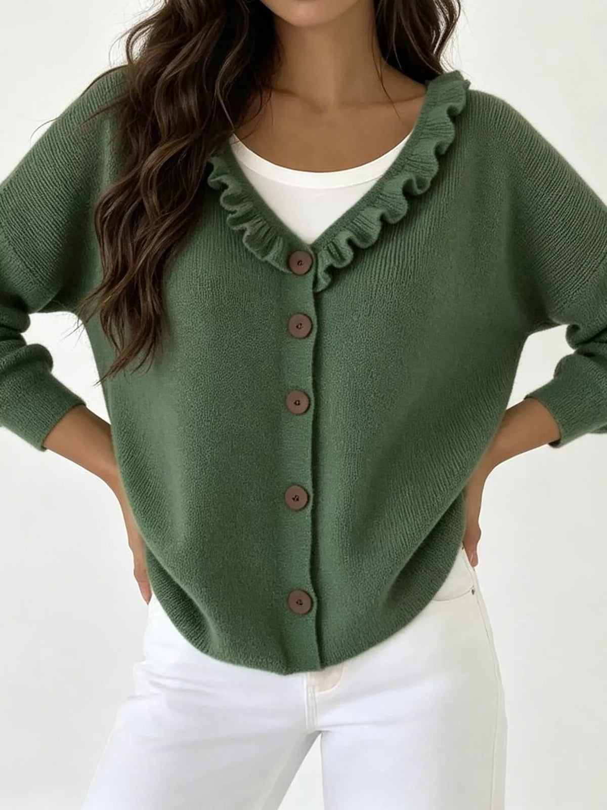 Amabel cardigan med volangkrage, grön