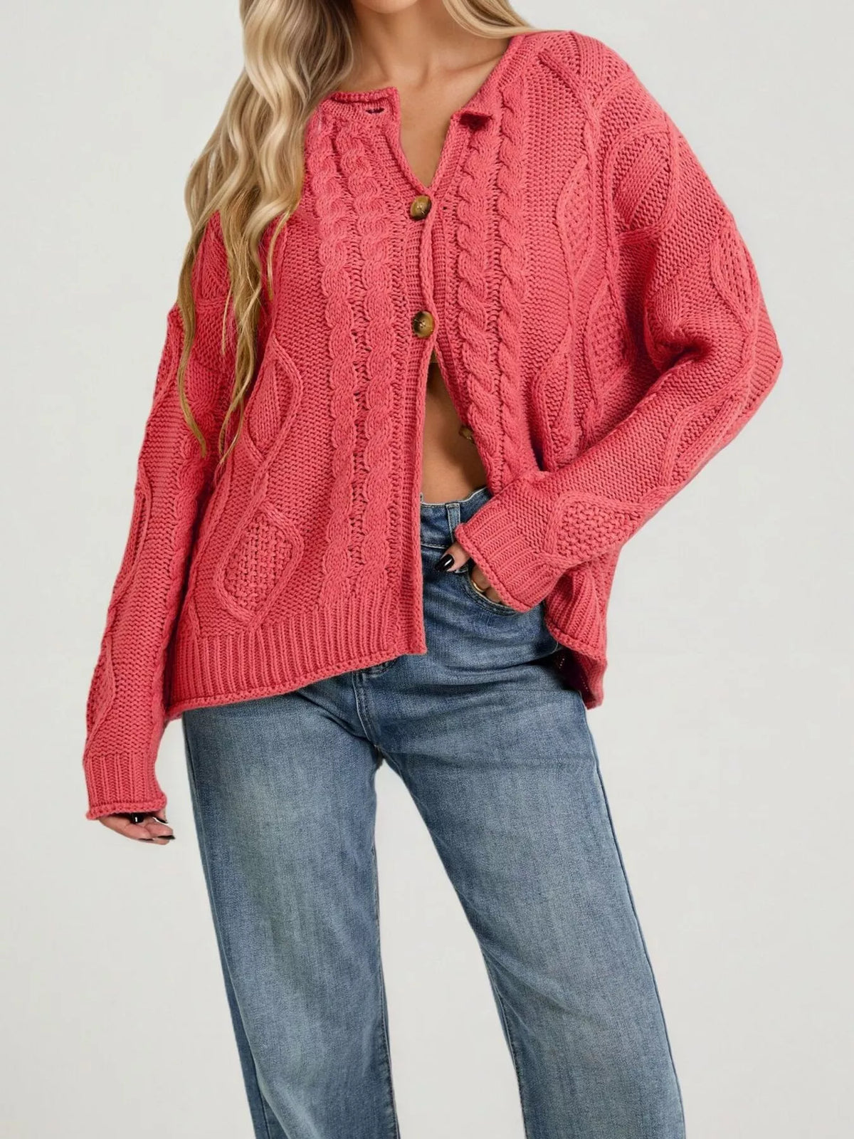 Marianne kabelstickad cardigan, röd