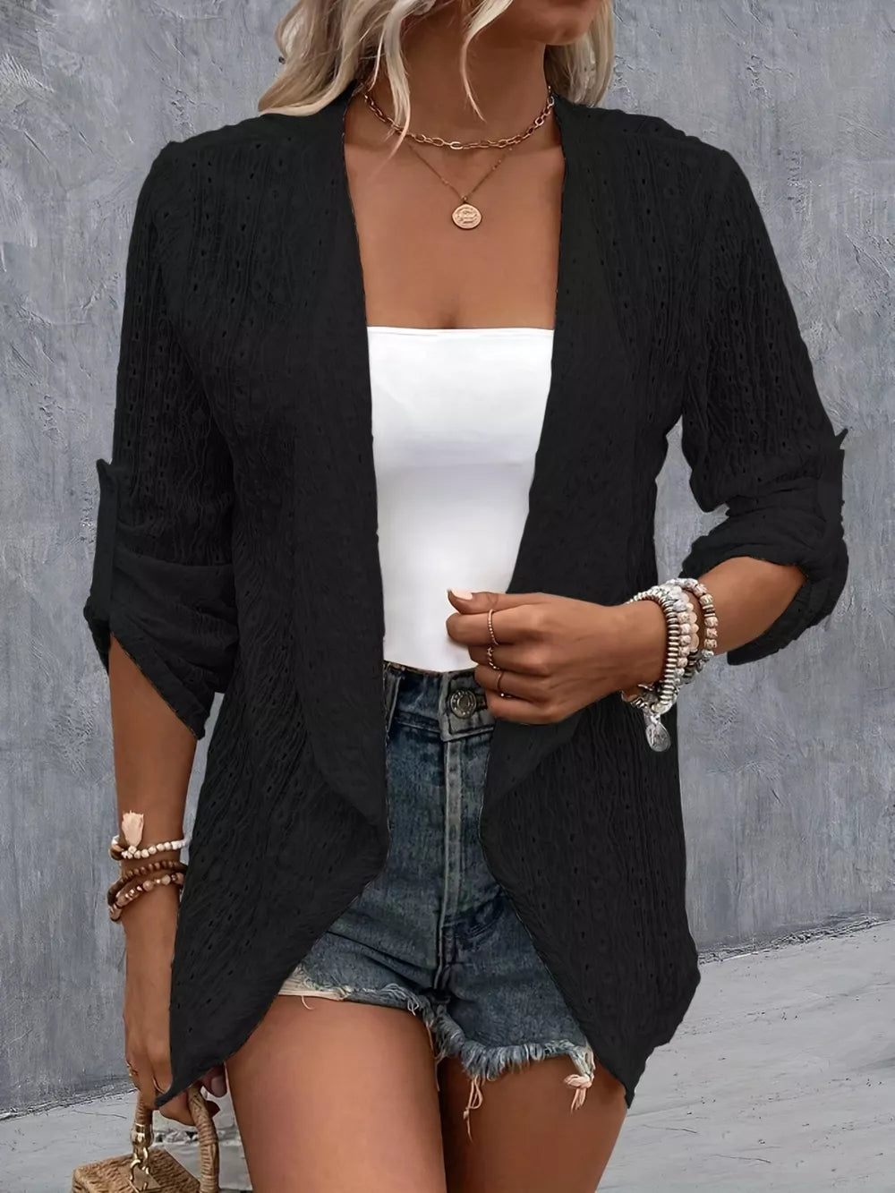 Pernilla broderad cardigan, svart