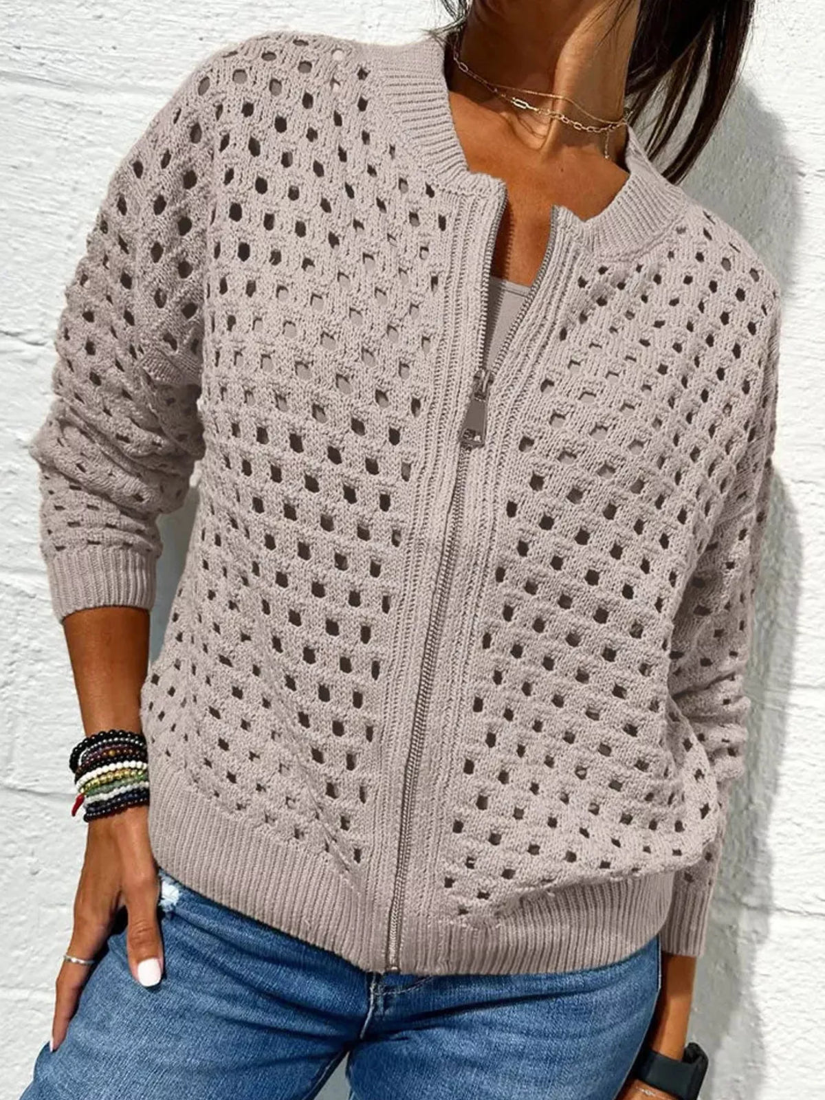Sissel virkad cardigan, khaki