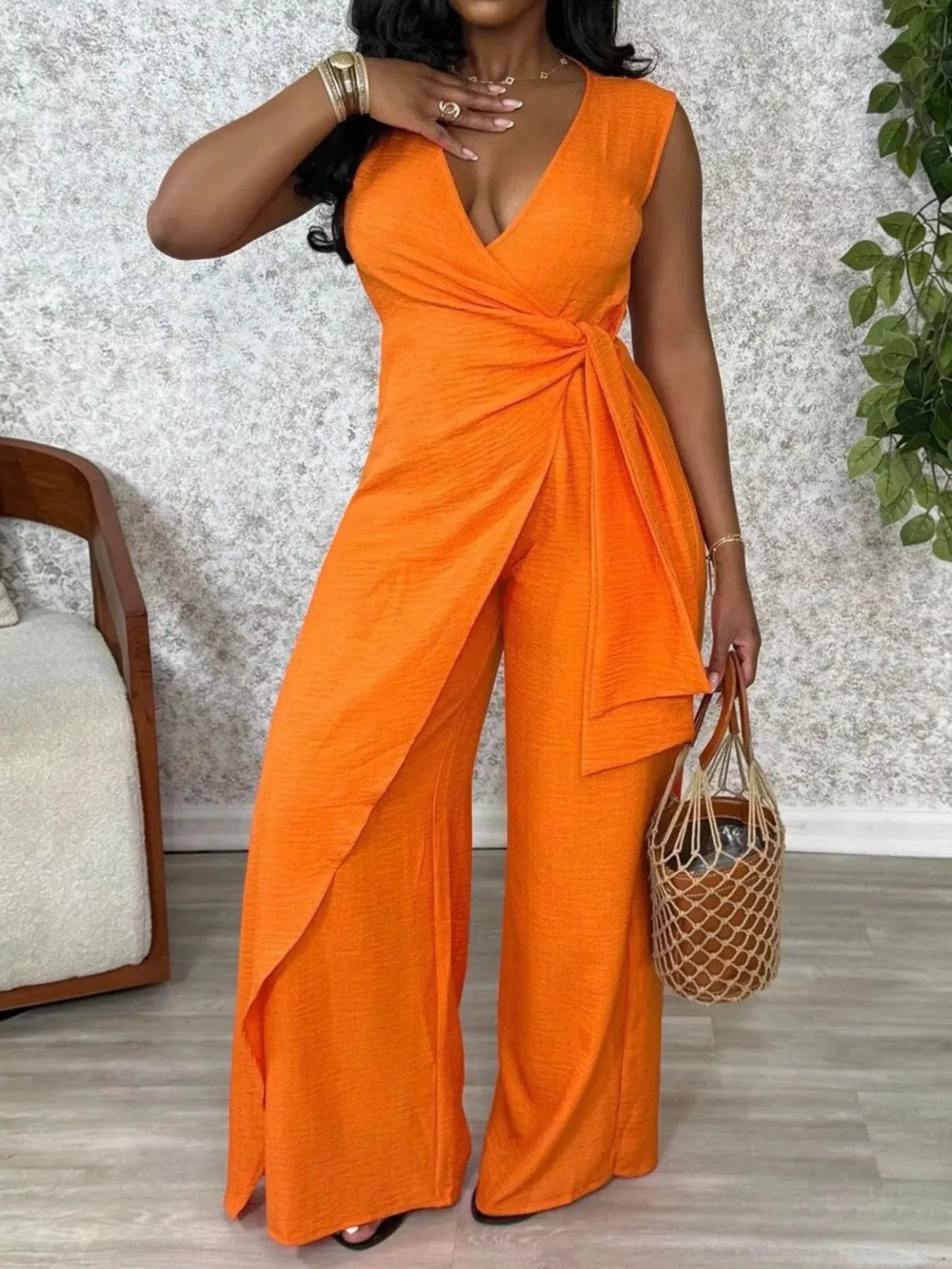 Anke omlottskuren jumpsuit, orange