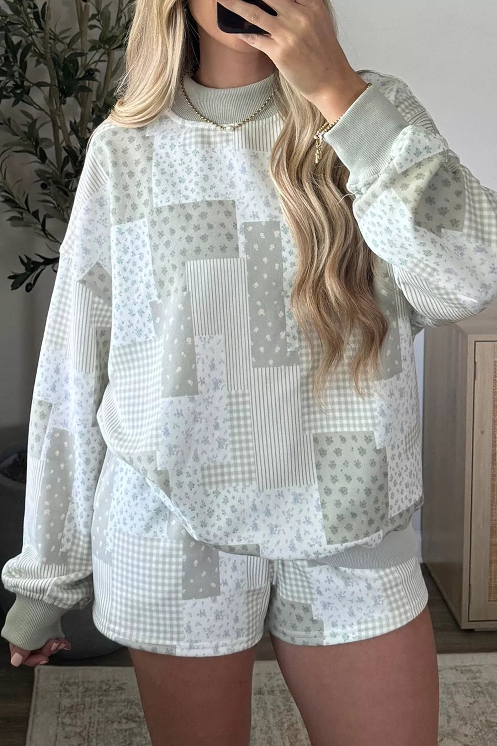 Almira blommigt set, salviagrön