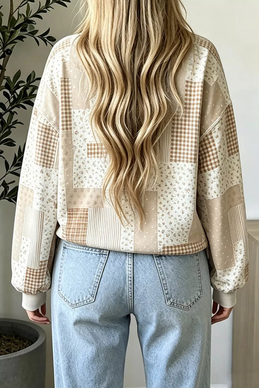 Borghild sweatshirt med patchworktryck
