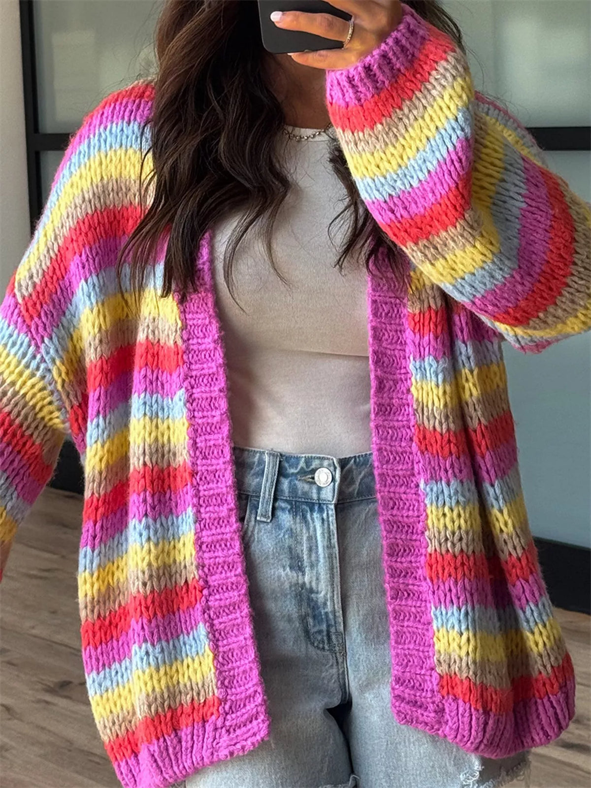 Ruby randig cardigan, cerise
