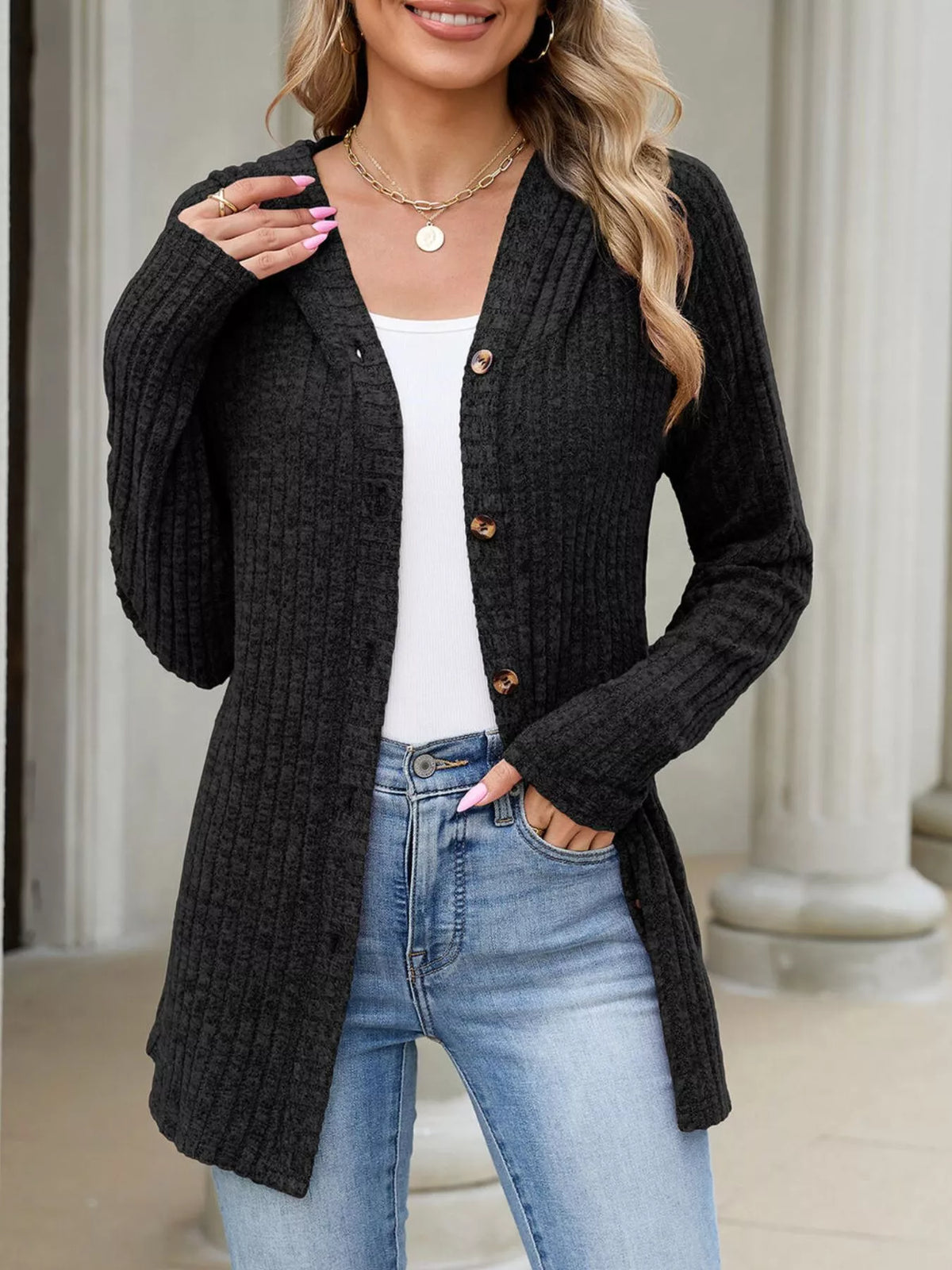 Venke ribbstickad cardigan