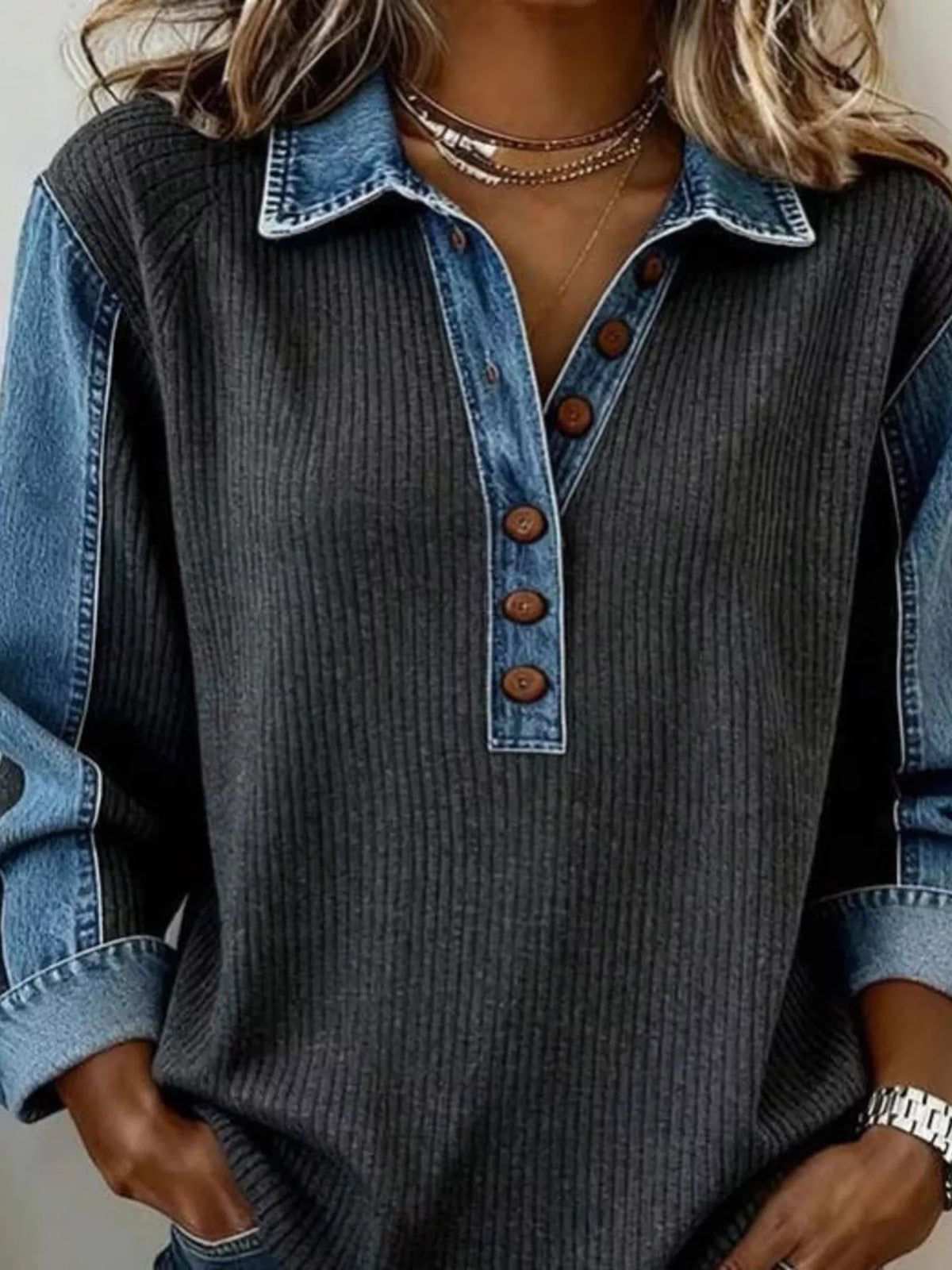 Clea sweatshirt med denimkant