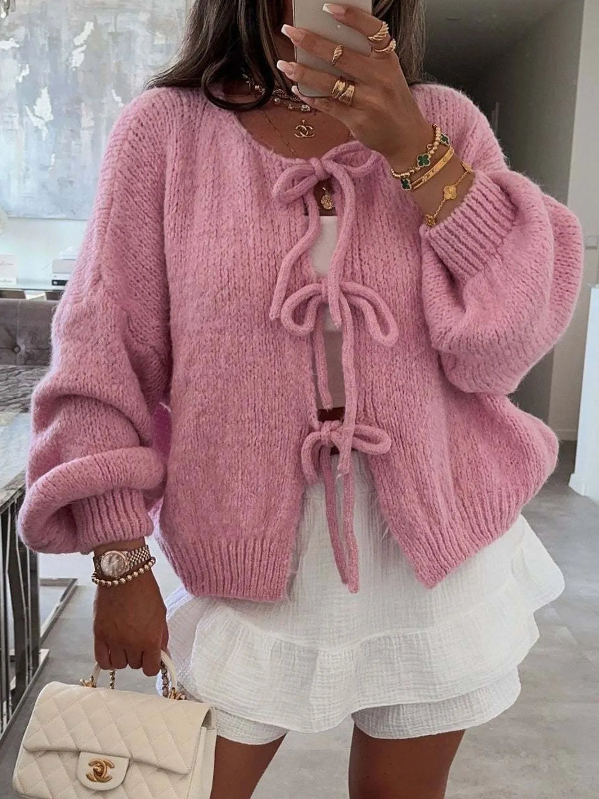 Kinga cardigan med rosett