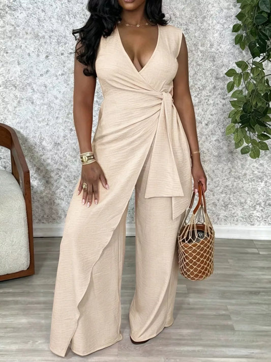 Anke omlottskuren jumpsuit, aprikos
