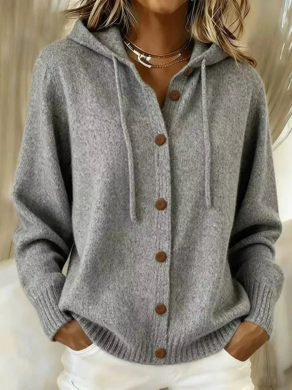 Serena cardigan med huva, grå