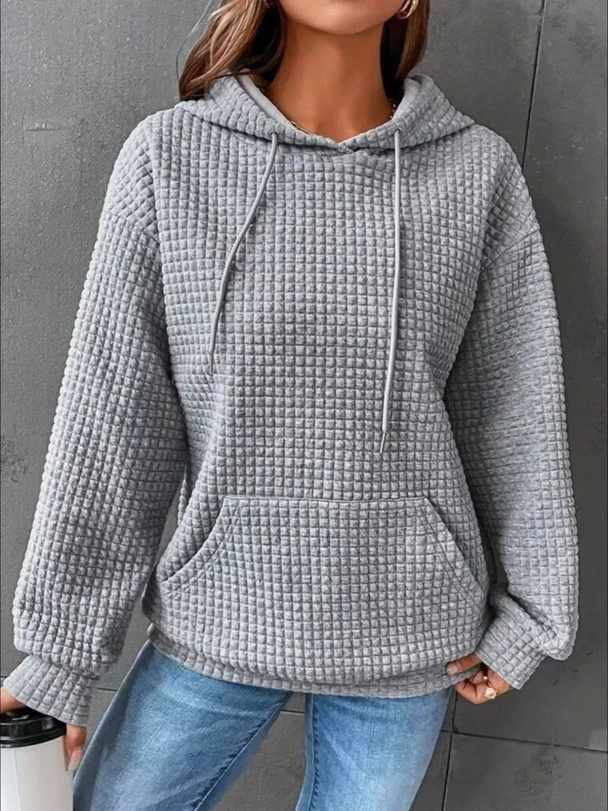 Elia texturerad hoodie, grå
