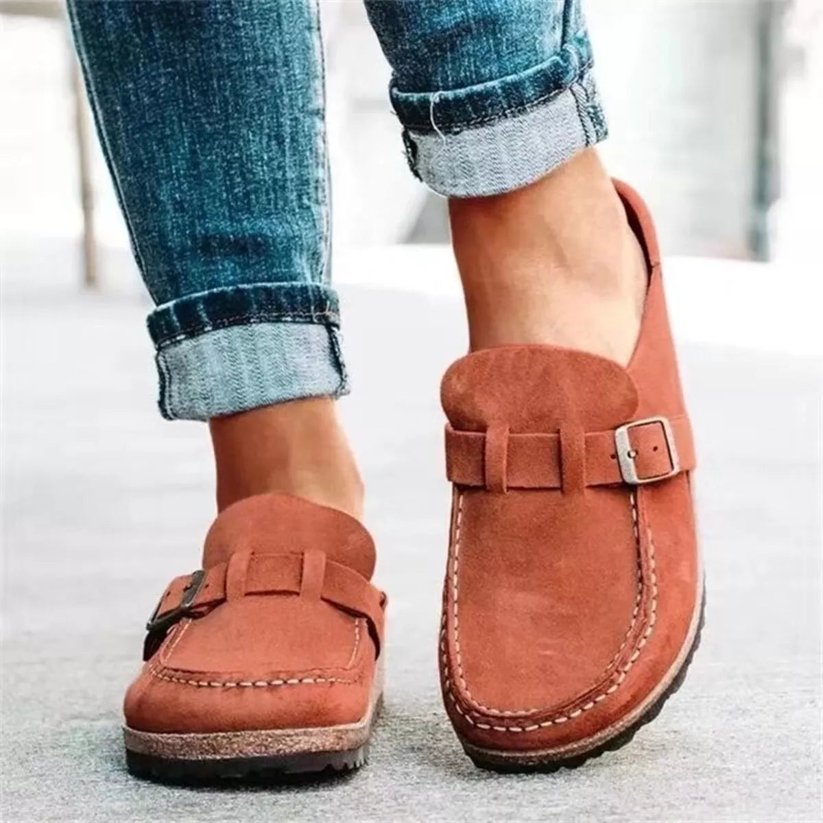 Henna platta slip-ons, orangeröd