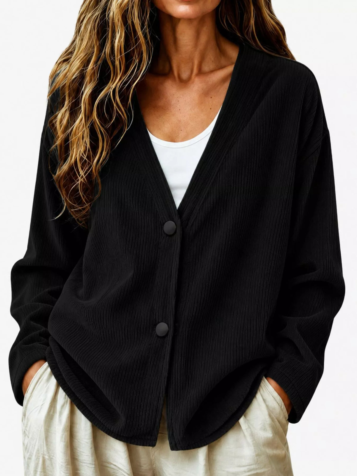 Thyra cardigan i manchester, svart