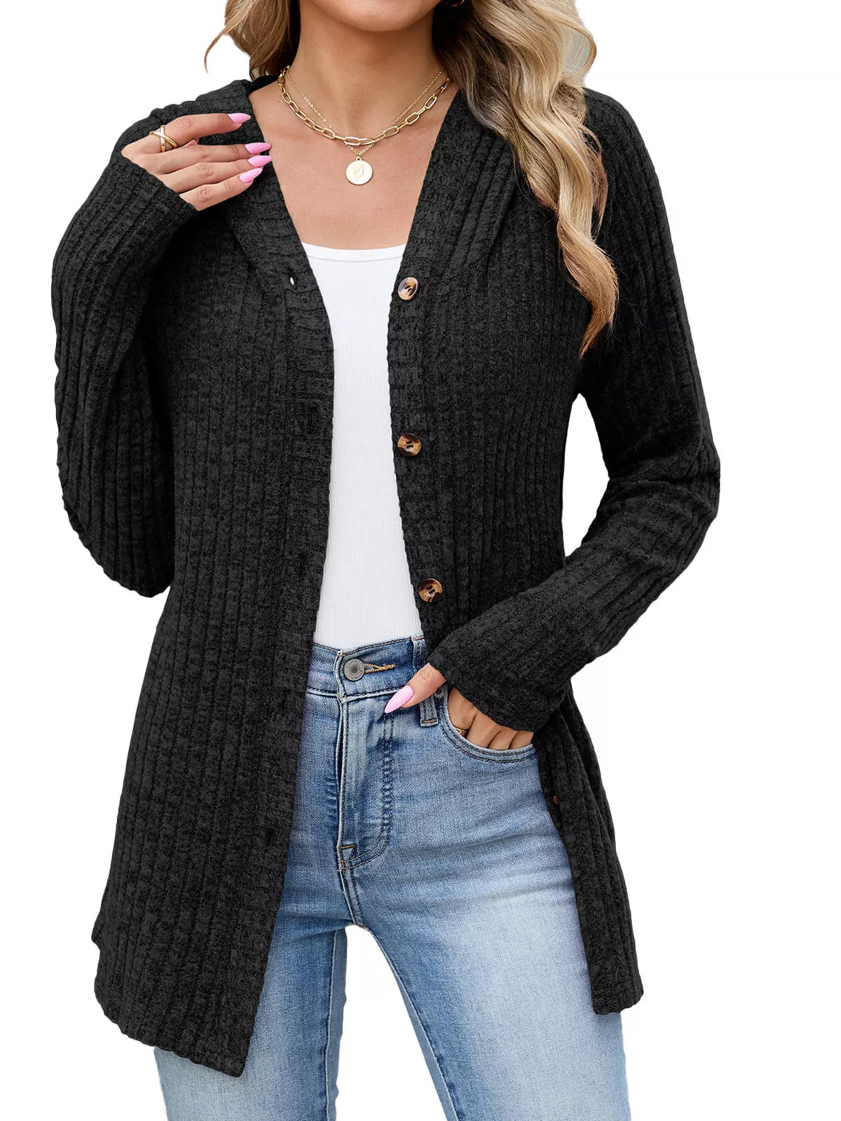 Venke ribbstickad cardigan, svart