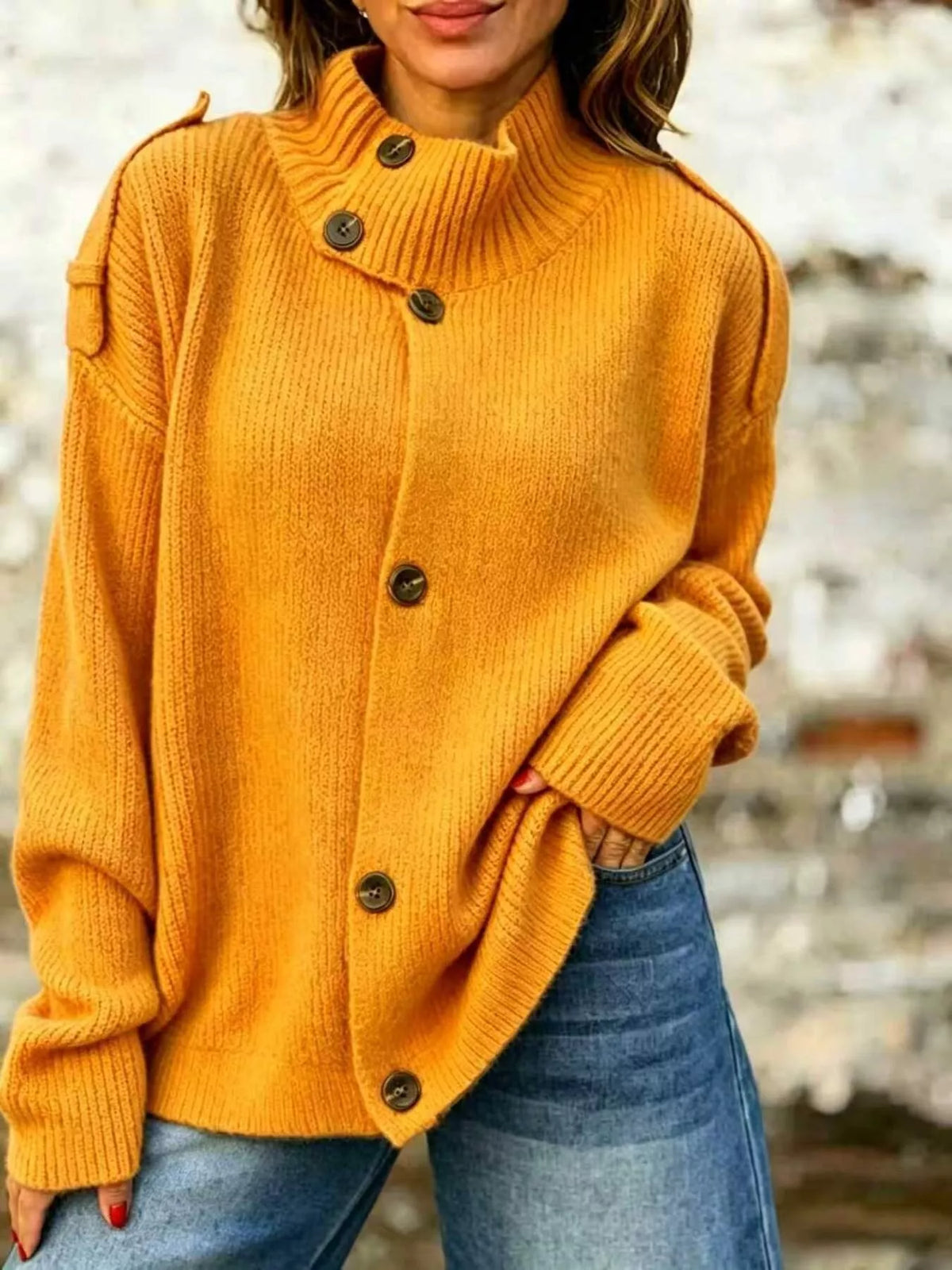 Gro cardigan med halvpolo, mandarinorange
