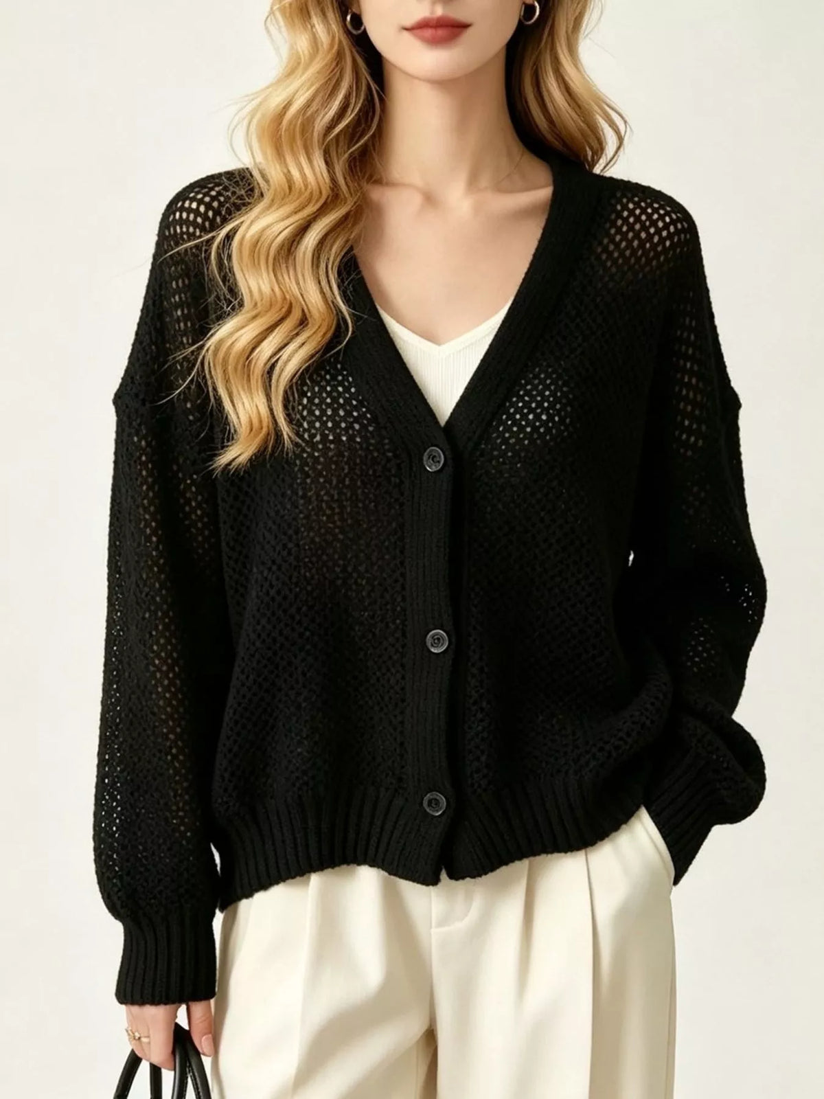 Solbritt v-ringad cardigan, svart
