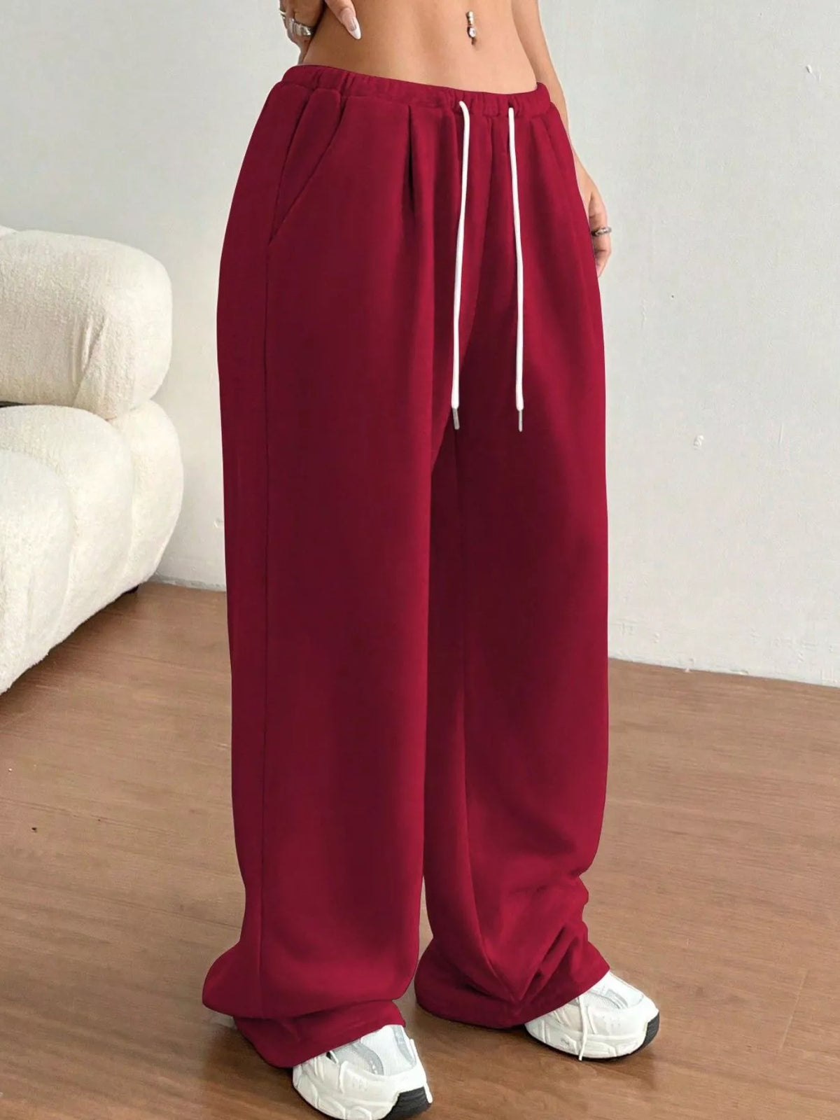 Hildur högmidjade mjukisbyxor, vinröd