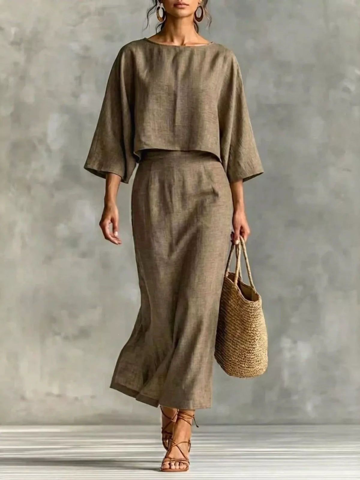 Zina set med midikjol, khaki