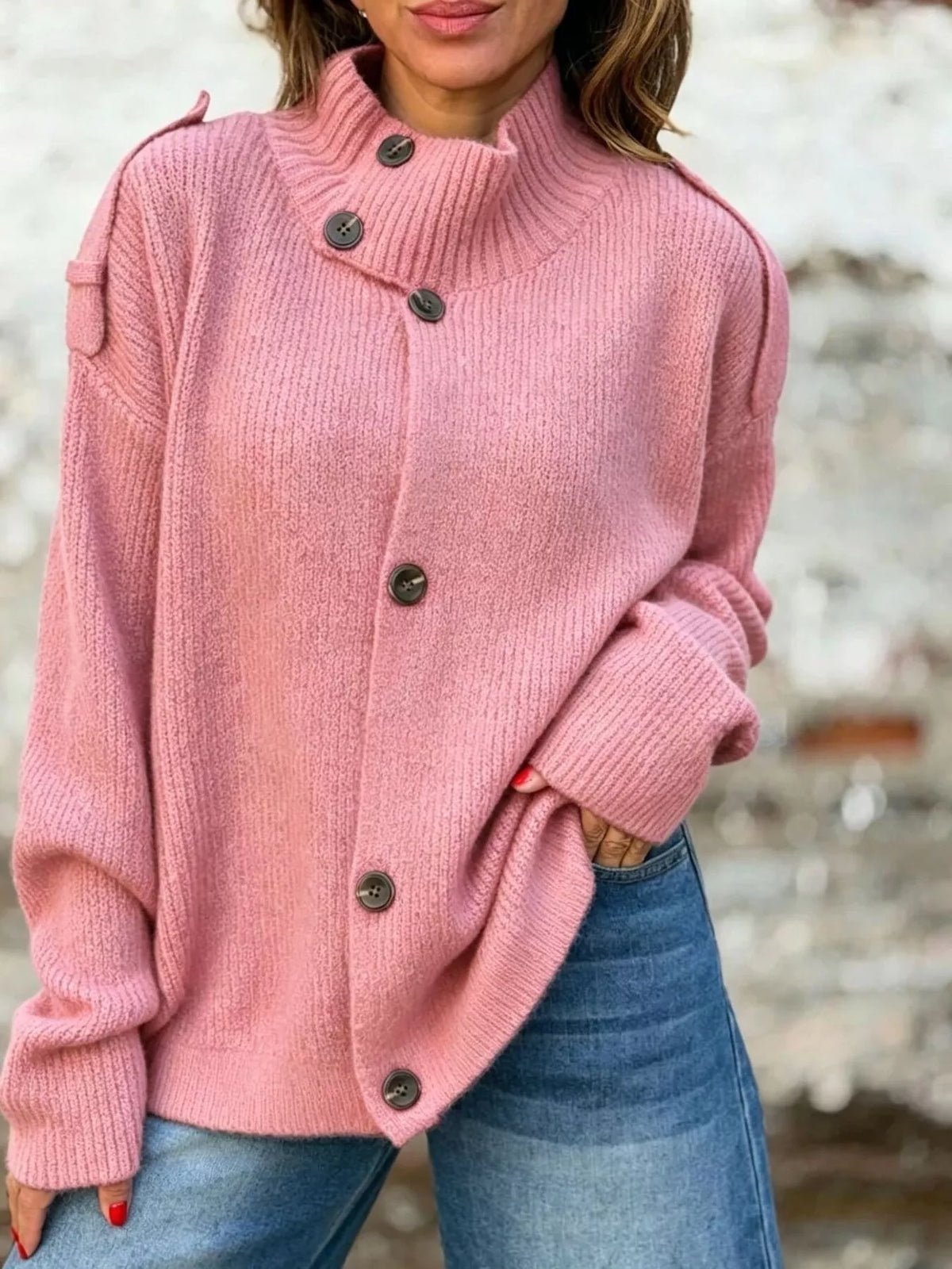Gro cardigan med halvpolo, rosa