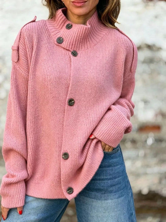 Gro cardigan med halvpolo, rosa