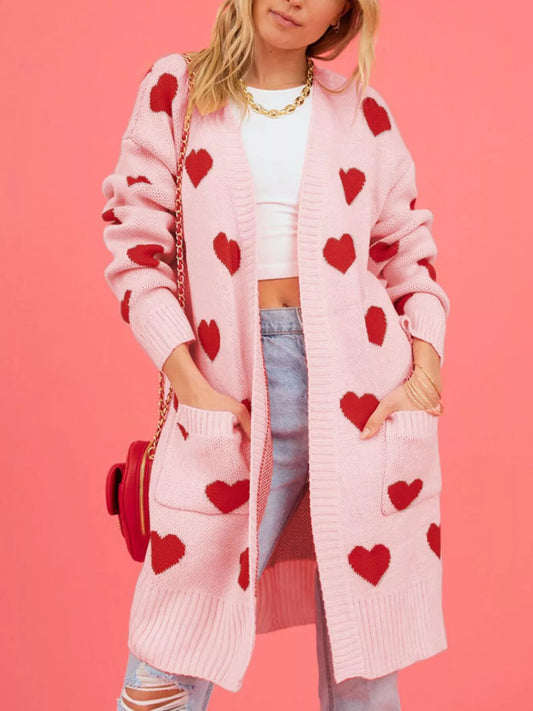 Sonja cardigan med hjärtan, rosa