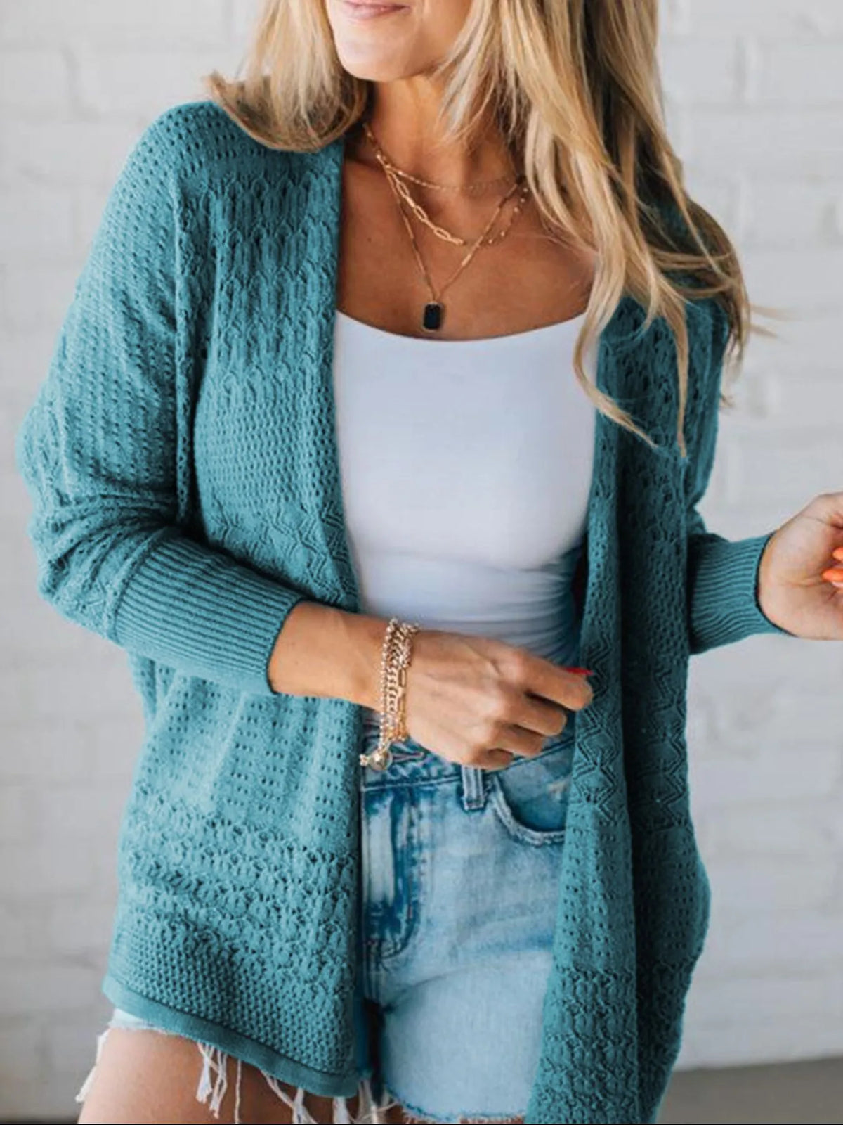 Merle hålstickad cardigan