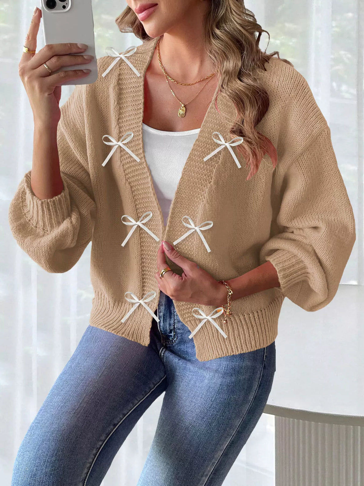 Monica cardigan med rosett