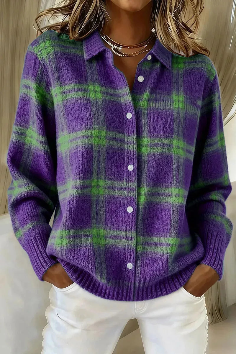 Yasmin rutig cardigan, lila