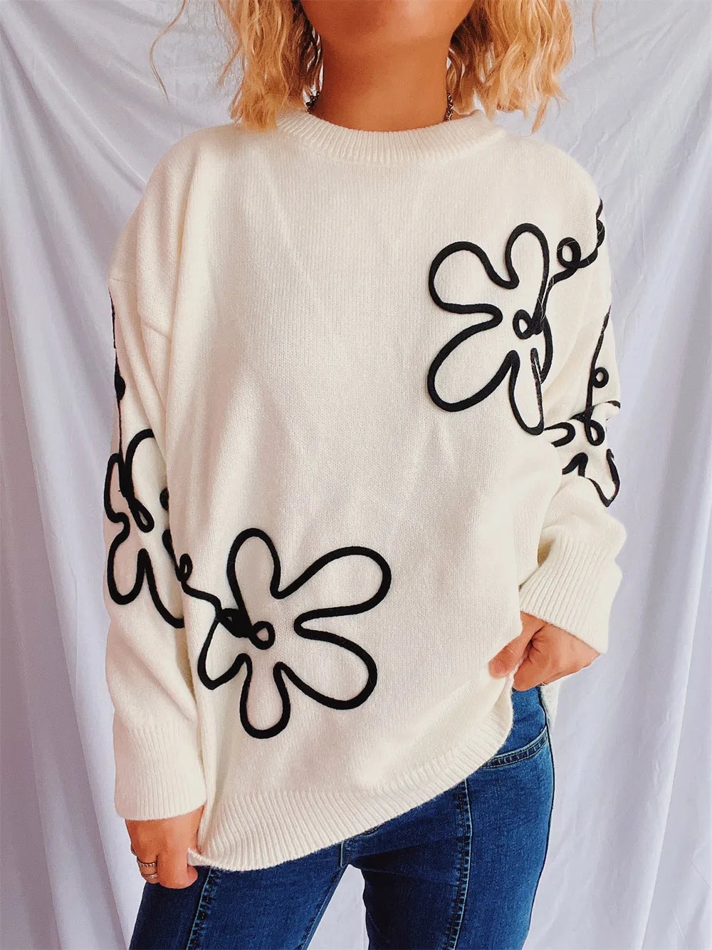 Carrie blommig tröja, beige