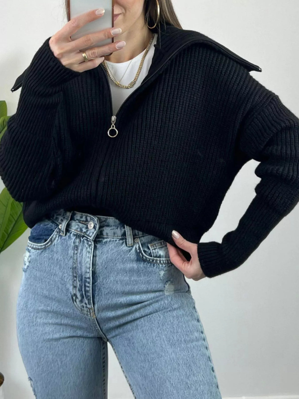 Oda ribbstickad cardigan, svart