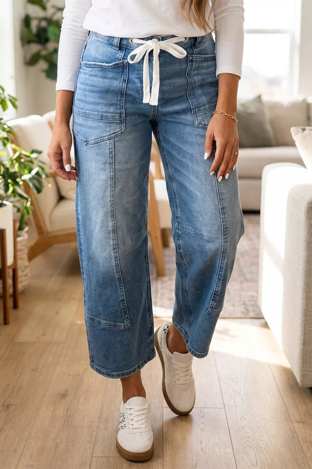 Kaisa ankellånga jeans, mellanblå
