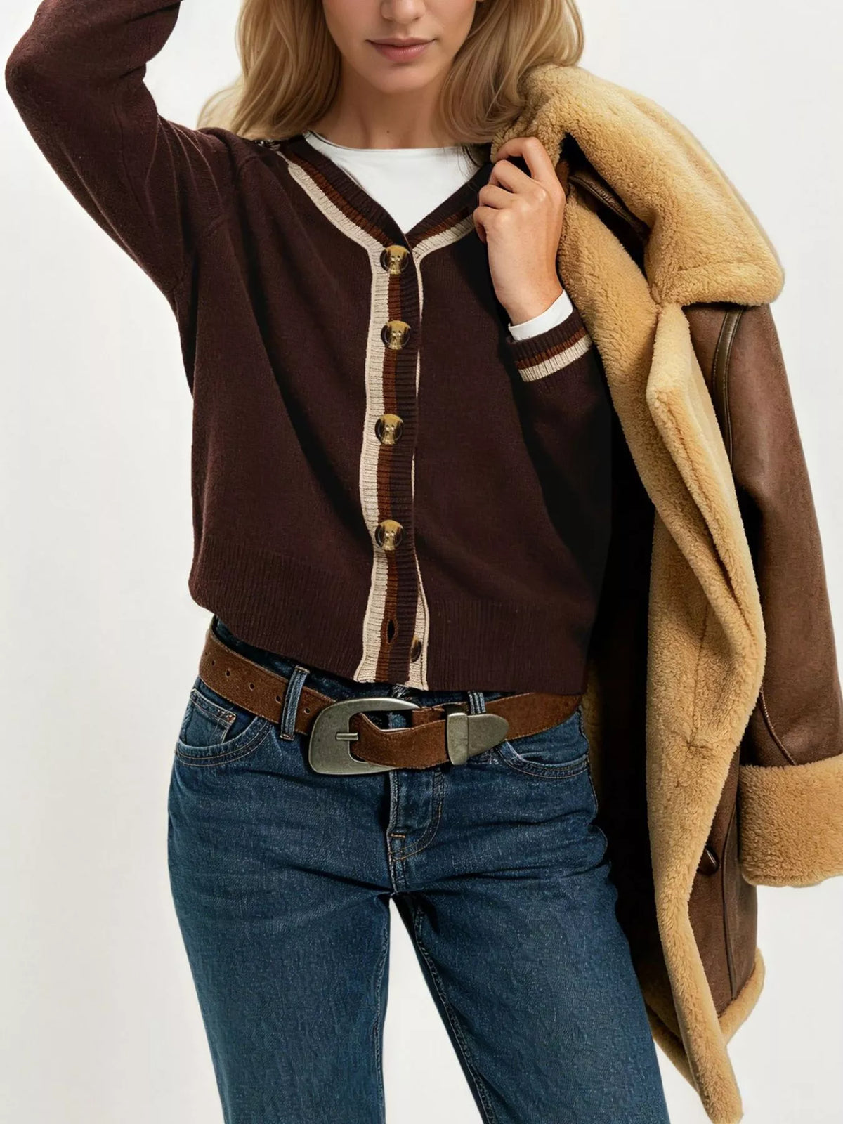 Paulina kort cardigan, brun
