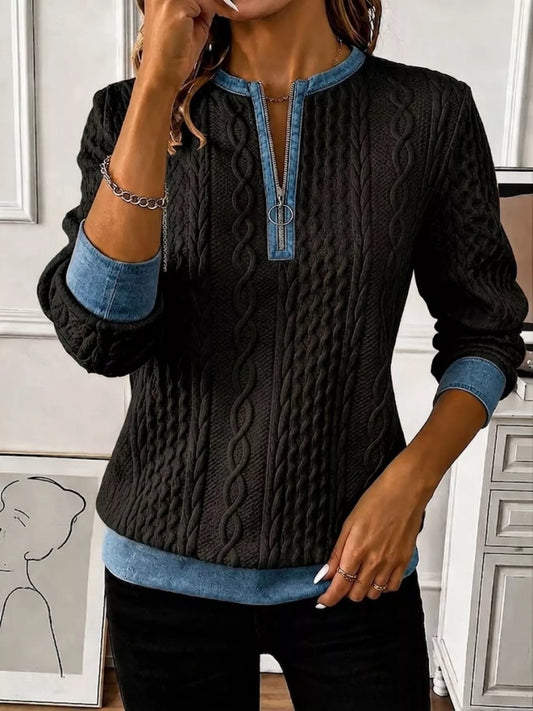 Erika kabelstickad sweatshirt, svart