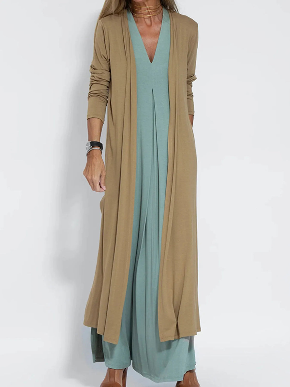 Milla cardigan med slits, karamell