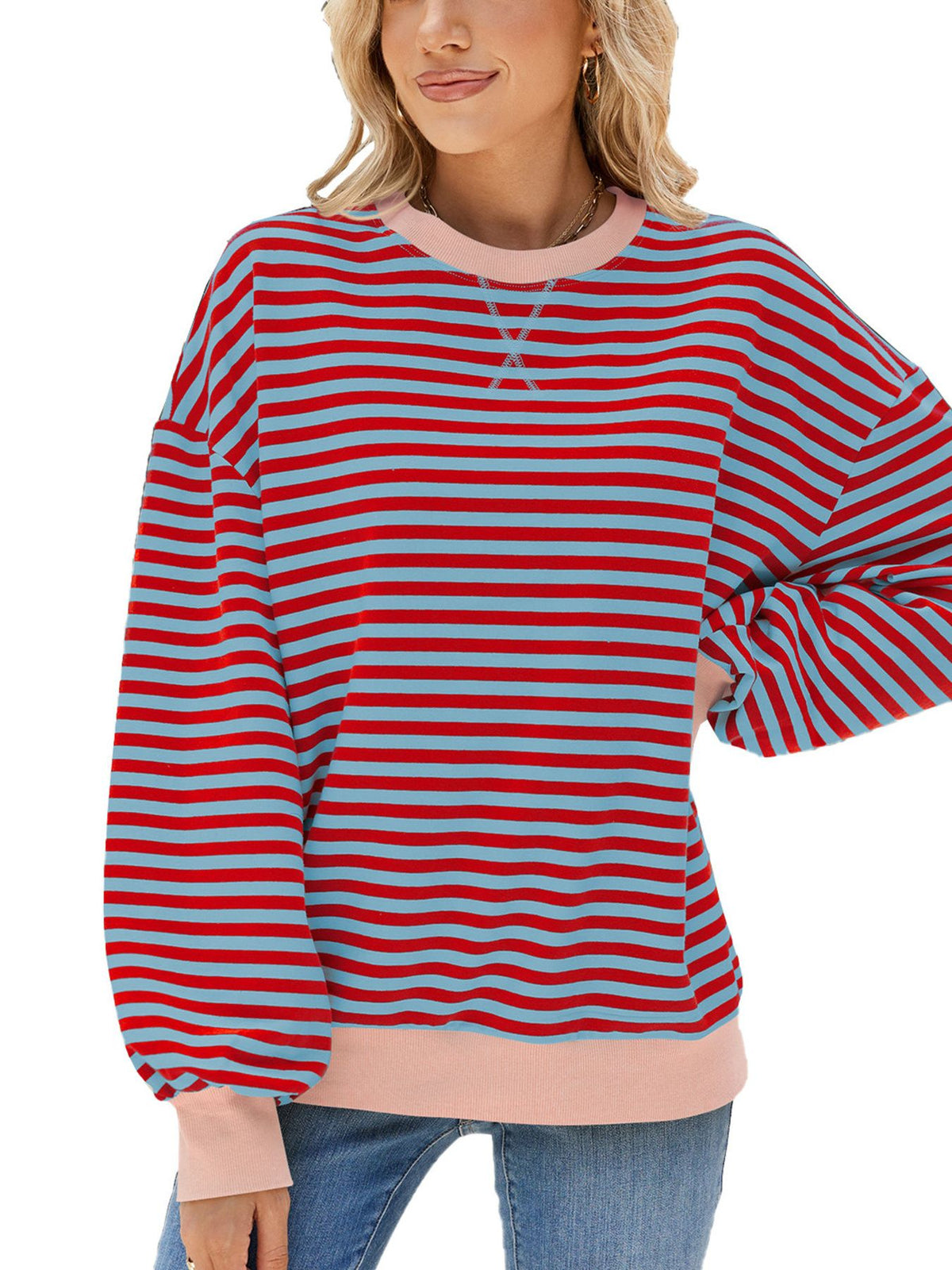 Alvhild randig sweatshirt, dammrosa