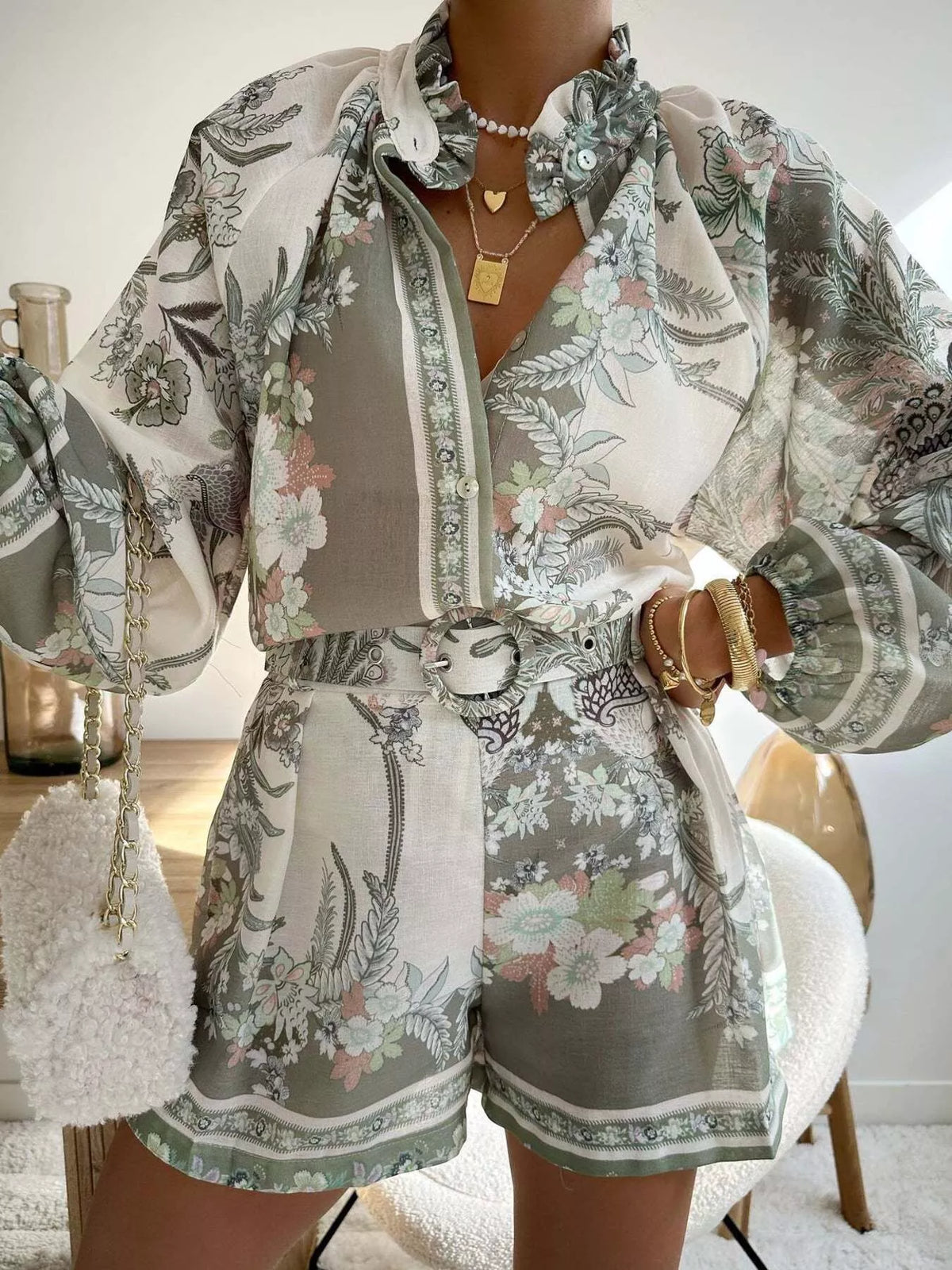 Lucrezia blommigt set, grön
