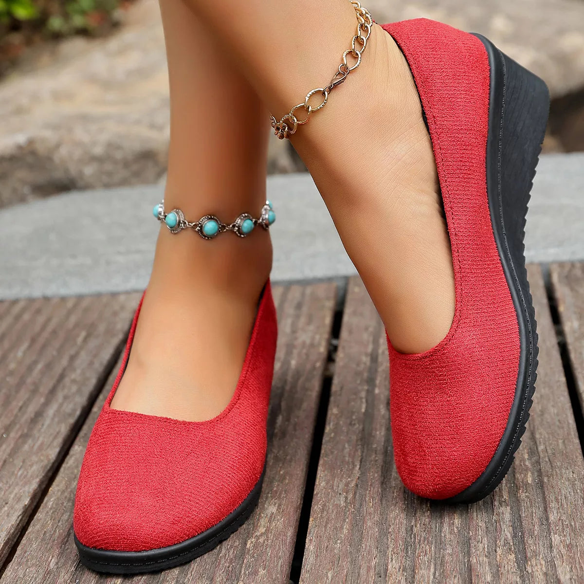 Audrey loafers i läderlook, röd