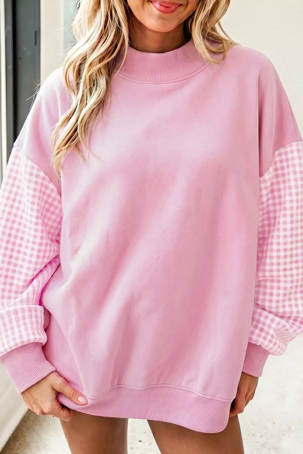 Anette rutig sweatshirt, puderrosa