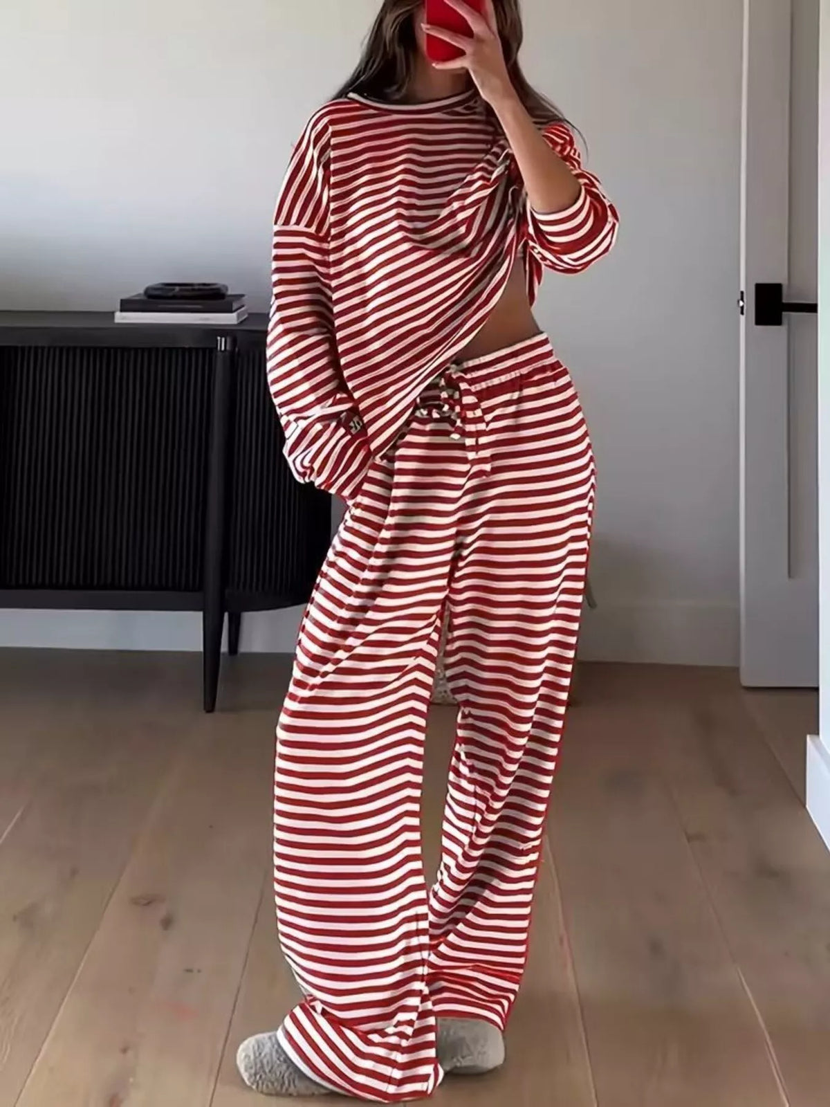 Marigold randigt set, röd