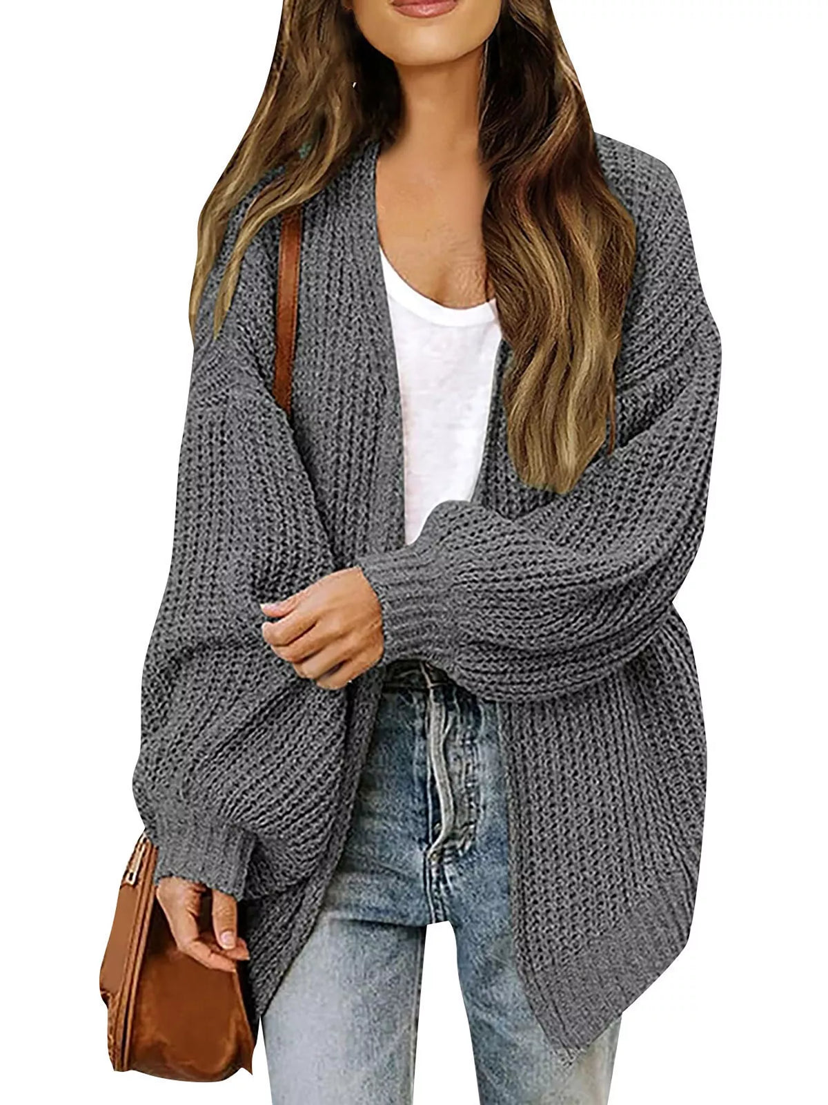 Senta grovstickad cardigan, mörkgrå