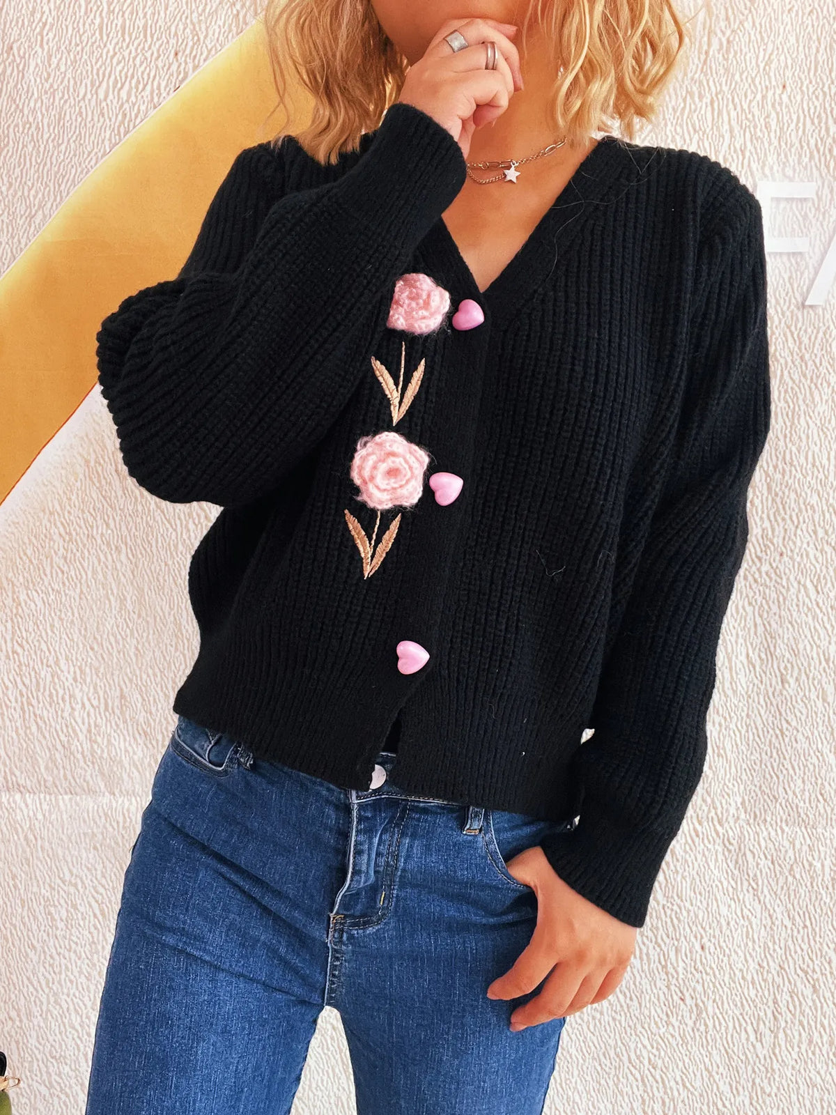 Sienna blommig cardigan, svart