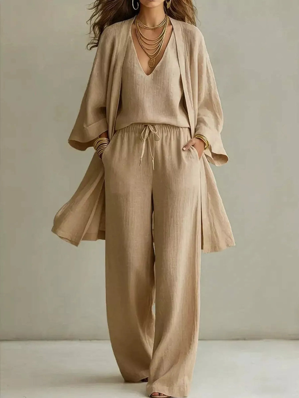 Zoey v-ringat set, khaki