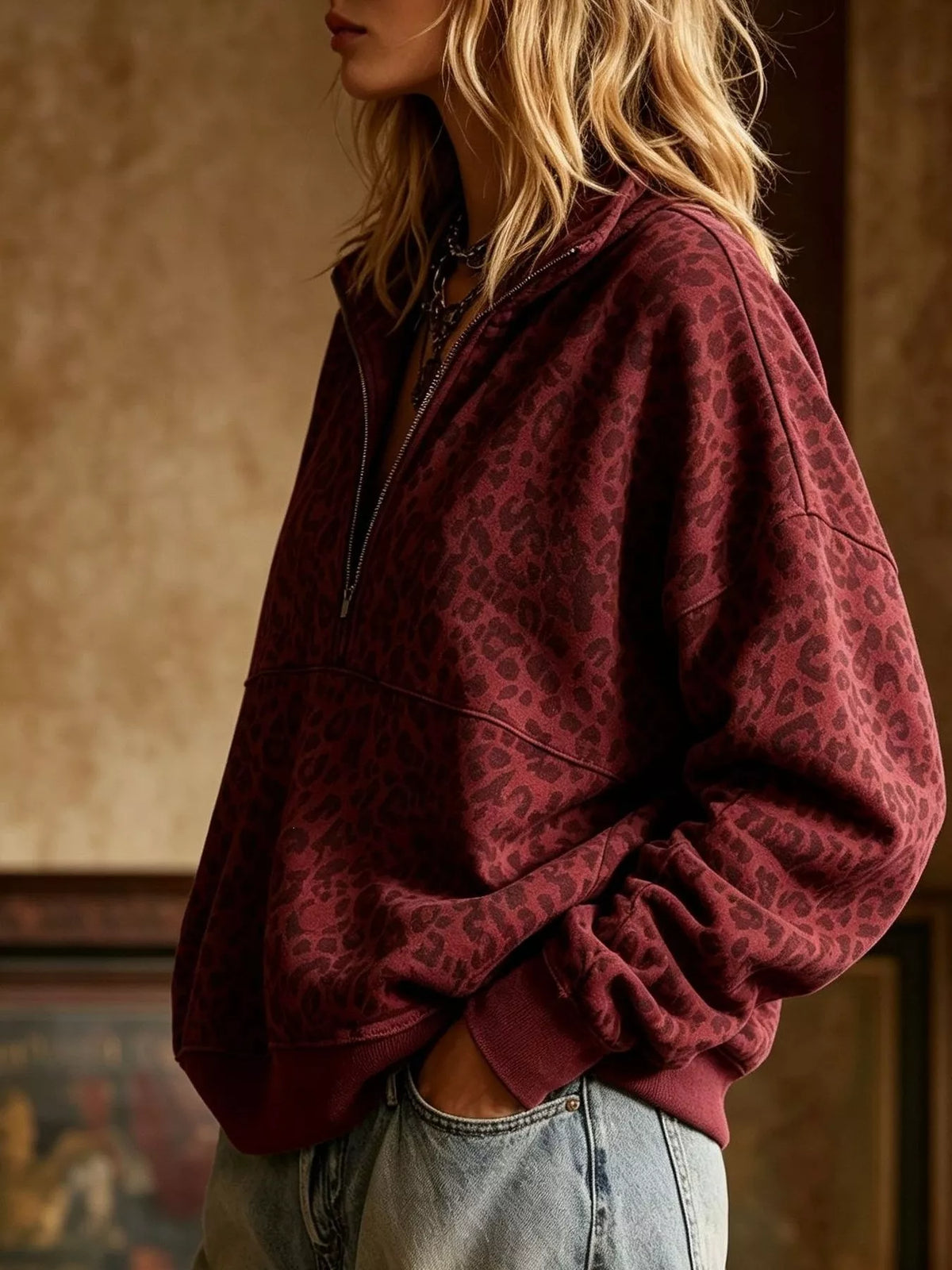 Arnhild leopardmönstrad sweatshirt