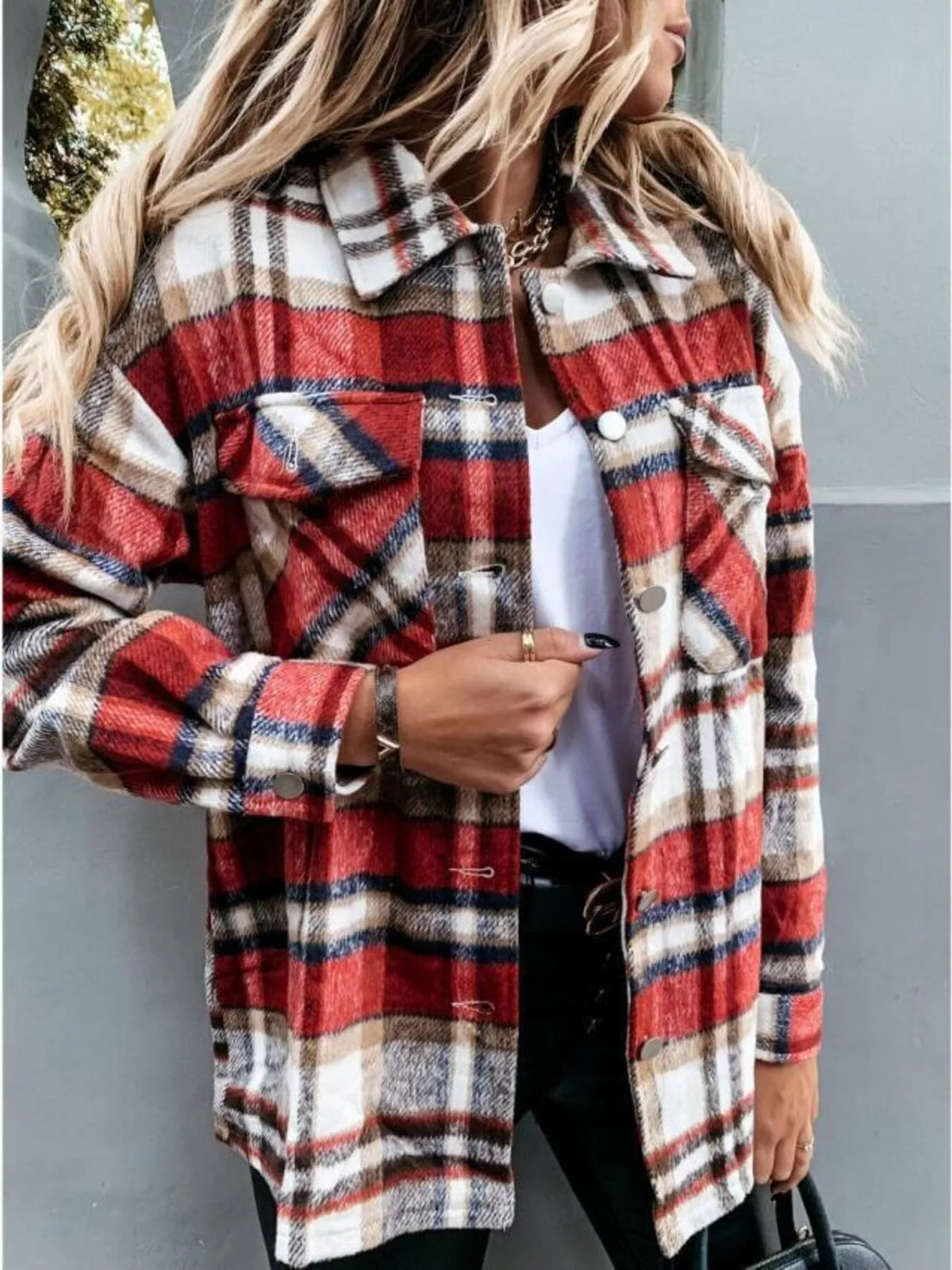 Tove rutig skjortjacka, scharlakansröd