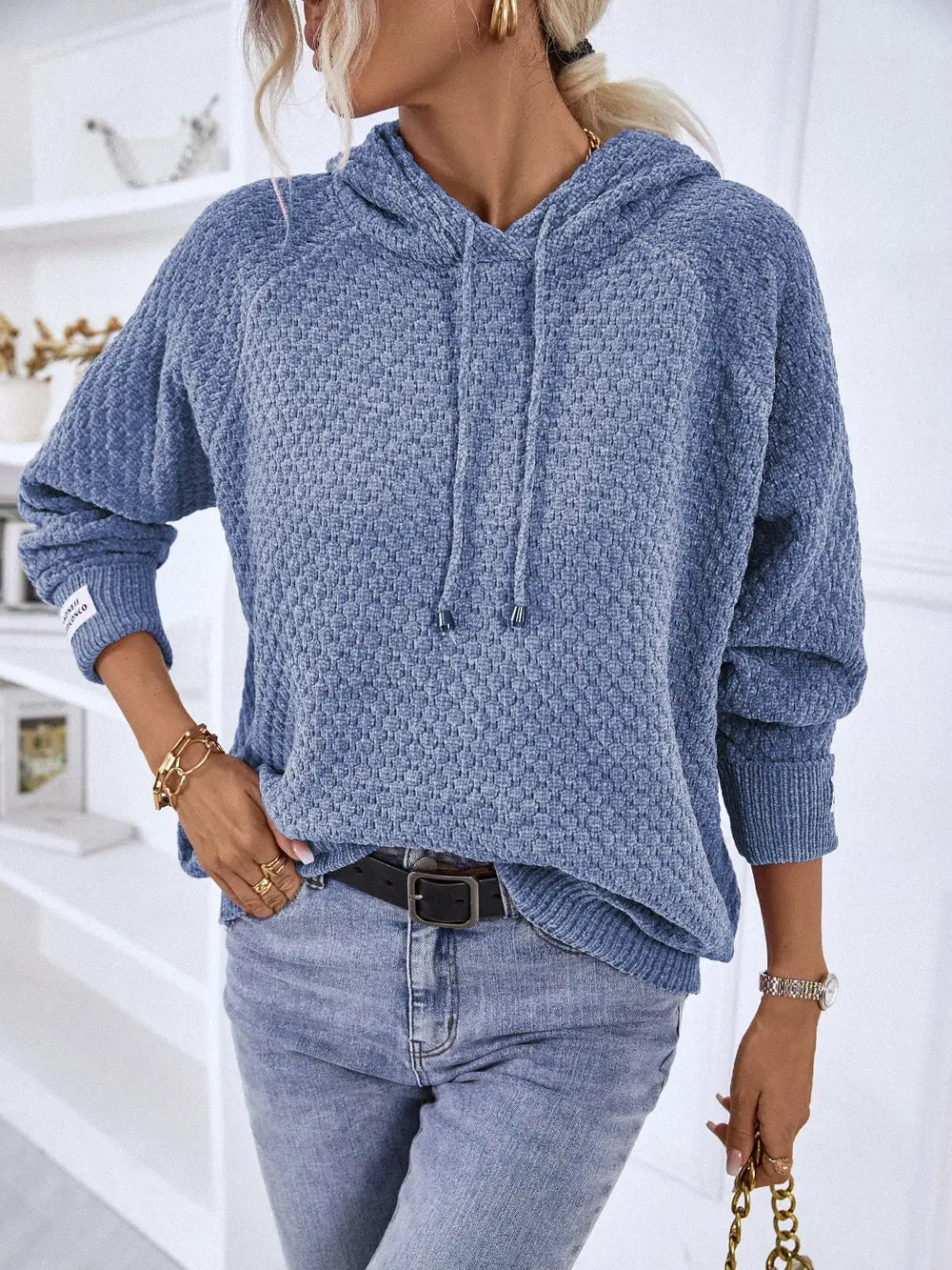 Felisa stickad hoodie, gråblå