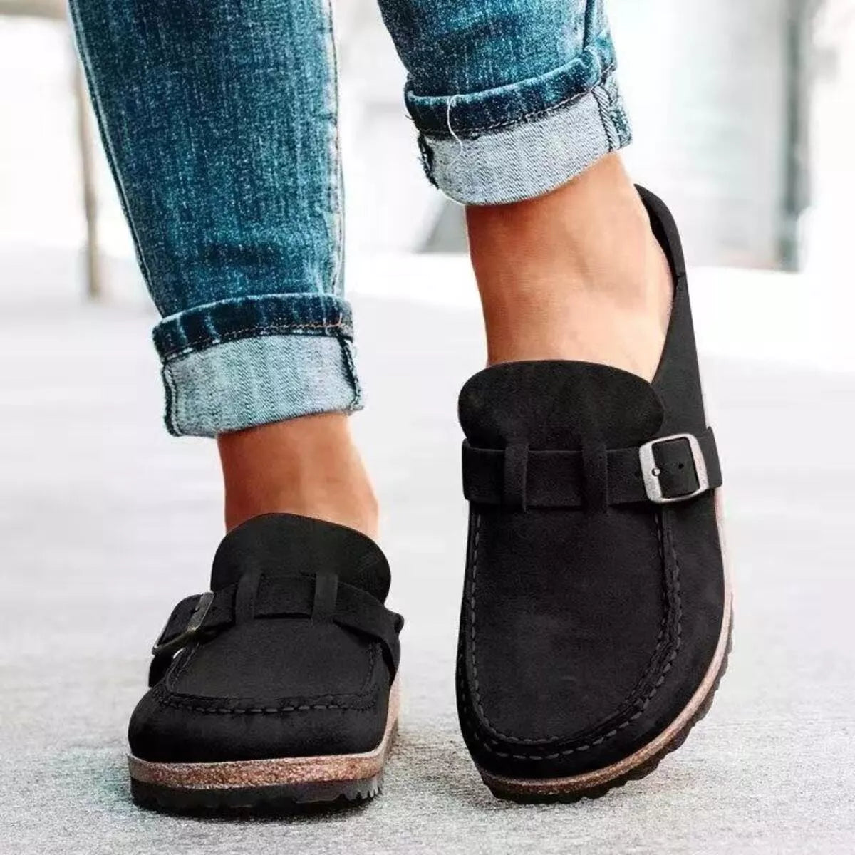 Henna platta slip-ons, svart