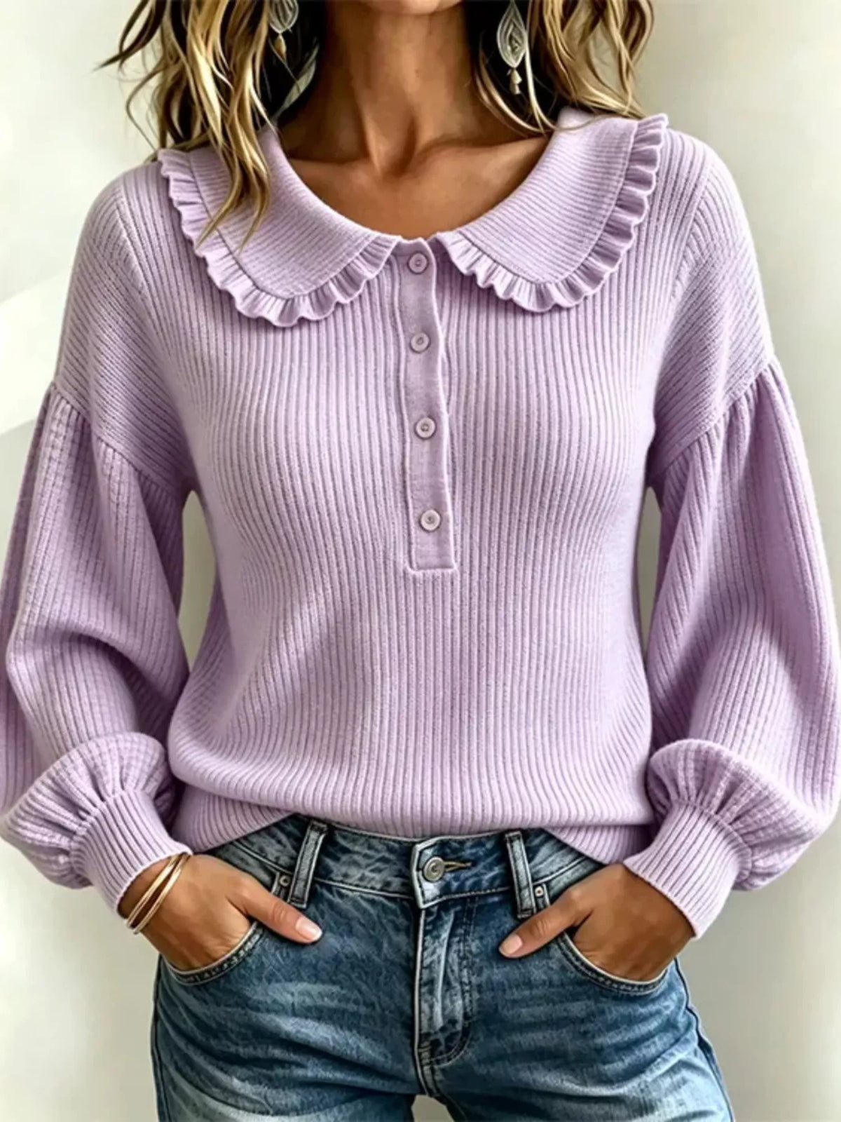 Aura tröja med volanger, lavendel