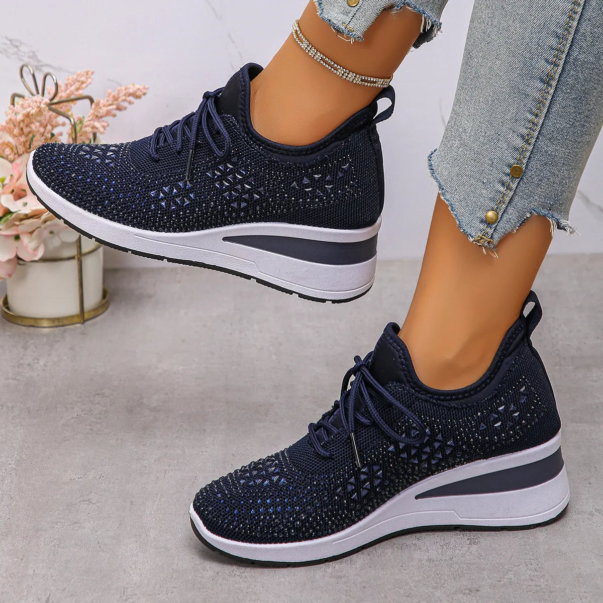 Luciana sneakers med strass, mörkblå